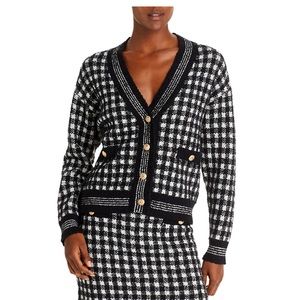 Aqua Bloomingdale’s 2 piece checked skirt and cropped cardigan size XL